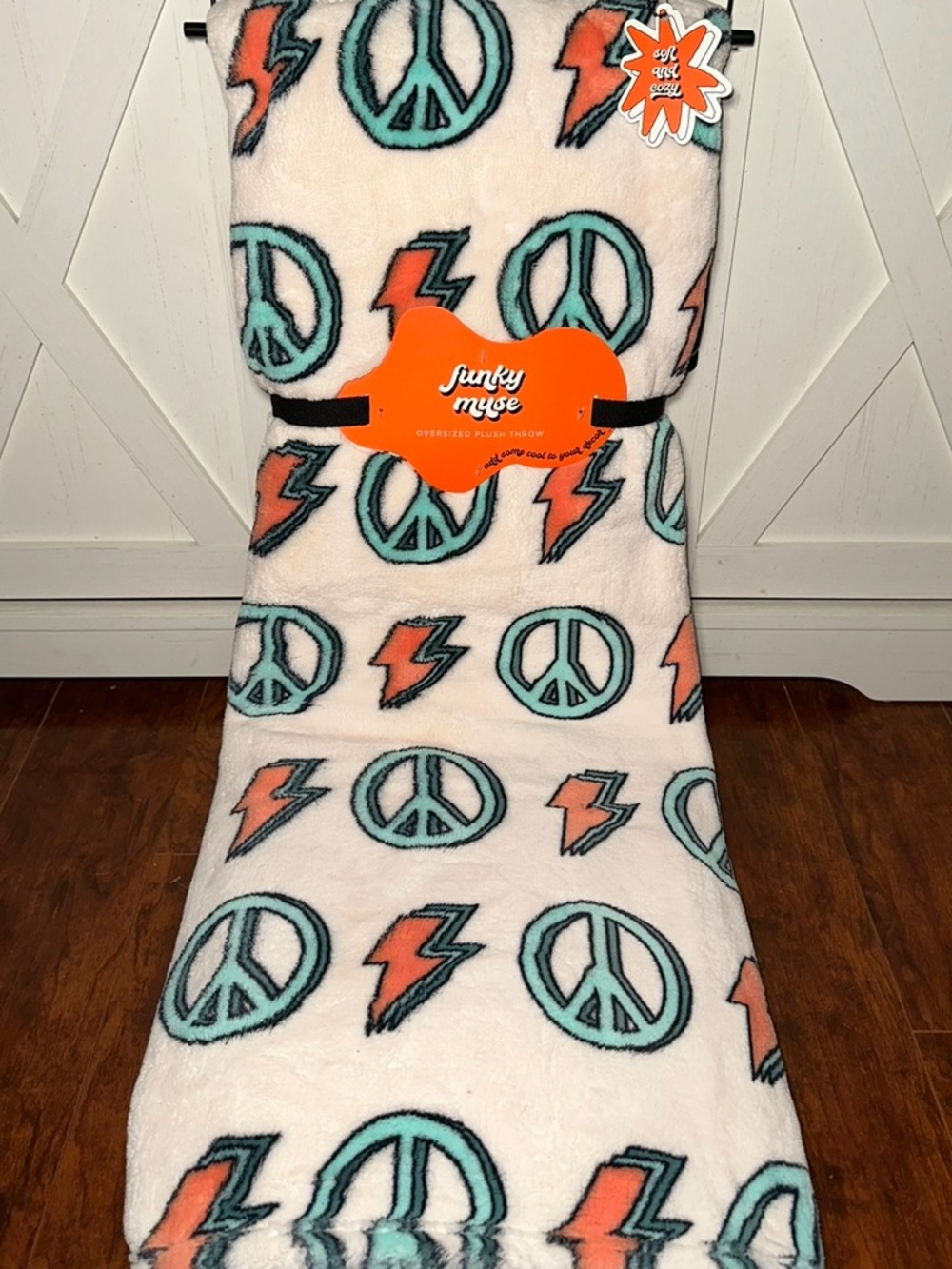 Funky Muse Peace Sign & Lightning Bolt Plush Throw Blanket